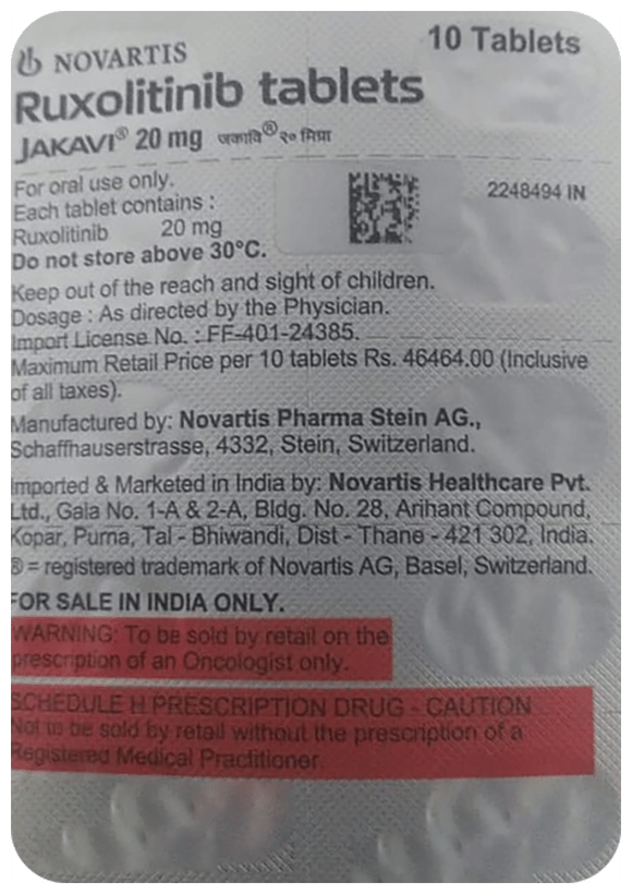 Jakavi 20 pack, ruxolitinib by Novartis